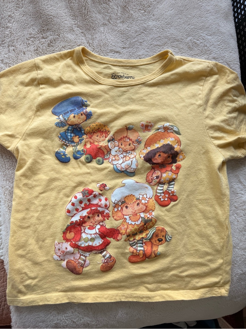 Women’s Strawbrrry Shortcake Yellow Graphic Baby Tee